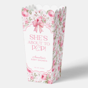 Ze staat op het punt om Pink Bow Baby shower Popco Bedankdoosjes