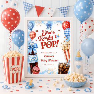 Ze staat op het punt te baren Jongens Baby Shower Poster