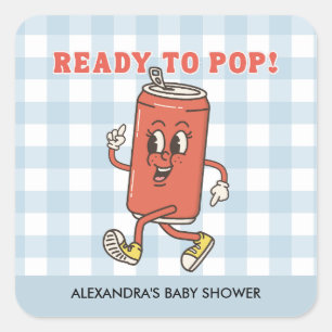 Ze staat op het punt te bevallen Baby Shower Retro Vierkante Sticker