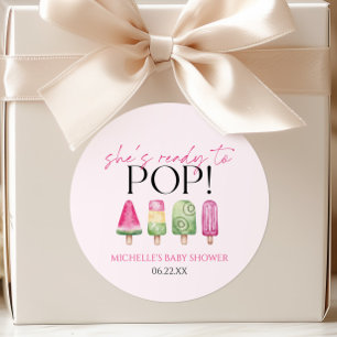 Ze staat op knallen! Popsicle Baby Shower Ronde Sticker