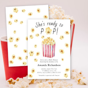 Ze staat op springen Aquarel Popcorn Baby Shower Kaart