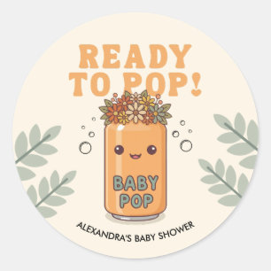 Ze staat op springen Baby Shower Oranje Boho Kawai Ronde Sticker