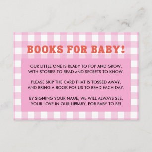 Ze staat op springen Baby Shower Retro Roze Gingha Informatiekaartje
