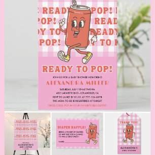 Ze staat op springen Baby Shower Retro Roze Gingha Kaart