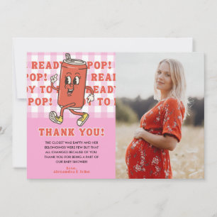 Ze staat op springen Baby Shower Roze Gingham Foto Bedankkaart