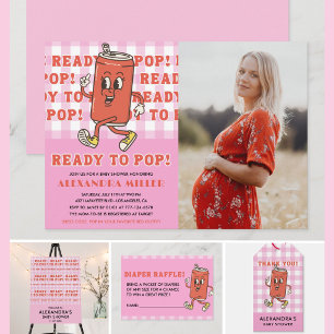 Ze staat op springen Baby Shower Roze Gingham Foto Kaart