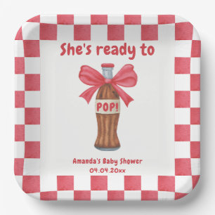 Ze staat op springen frisdrankfles Baby Shower Papieren Bordje