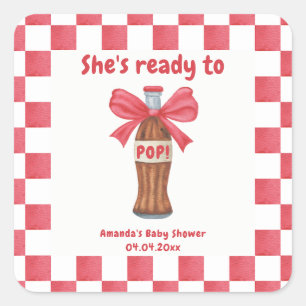Ze staat op springen frisdrankfles Baby Shower Vierkante Sticker