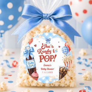 Ze staat op springen Soda Blauwe Gingham Babyborre Ronde Sticker