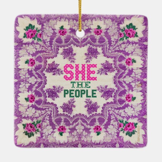 Ze The People Cross Stitch Keramisch Ornament (Achterkant)