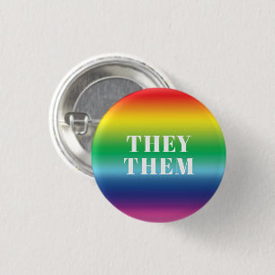 Ze, Them, Pronouns - Lgbetq pride regenboog wit Ronde Button 3,2 Cm
