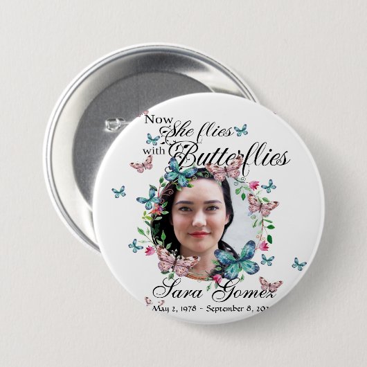 Ze vliegt met vlinders Button (Voorkant /achterkant)