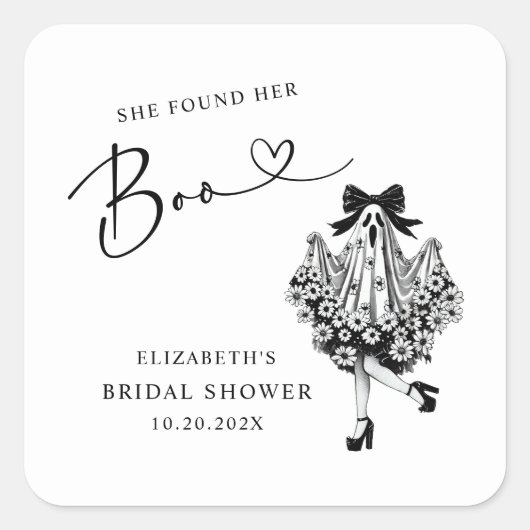 Ze vond haar Boo Ghost Floral Bruidsdouche Vierkante Sticker (Voorkant)