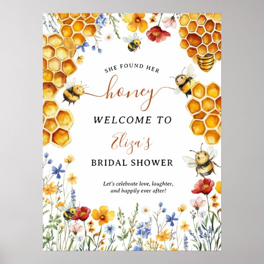 Ze vond haar honing wilde bloem bij welkom bruids poster (Voorkant)