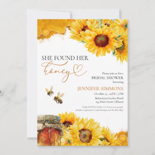 Ze vond haar honing | Zonnebloem Bruidsmeisjesfees Kaart (Voorkant)