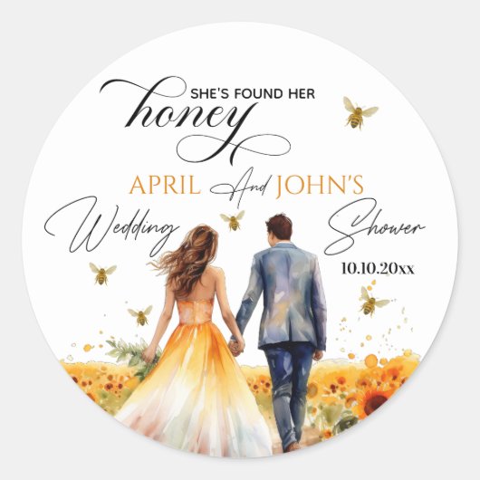 Ze vond haar honingbruiloftsdouche ronde sticker (Voorkant)