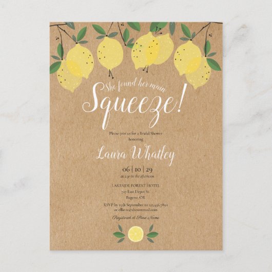 Ze vond haar hoofdpers lemon bruiloftsborrel aankondigingskaart (Voorkant)