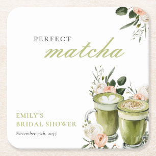 Ze Vond Haar Perfecte Matcha Bruidsuitnodiging Vierkante Kartonnen Onderzetter
