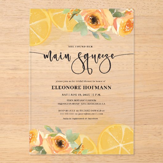 Ze vond Main Squeeze Bridal Shower Uitnodiging Acryl Uitnodigingen (Voorkant)