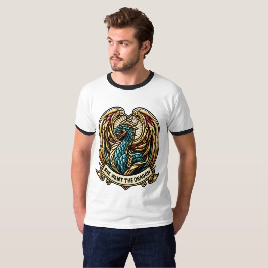 Ze wil het Dragon Stain Glass Design T-shirt (Voorkant volledig)