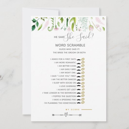 Ze zei dat games Baby shower grijs/geel Kaart (Voorkant)