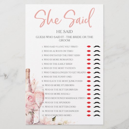 Ze zei dat hij Vrijgezellenfeest Party Game zei (Voorkant)