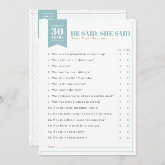 Ze zei dat partijspel (volledig aanpasbaar) kaart (Voorkant / Achterkant)