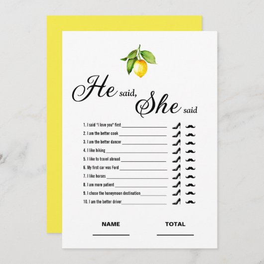 Ze zei dat ze Vrijgezellenfeest Game Lemon Kaart z (Voorkant / Achterkant)