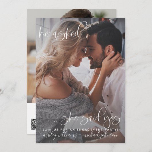 Ze zei ja 2 foto QR Code Script Verloving Kaart (Voorkant / Achterkant)