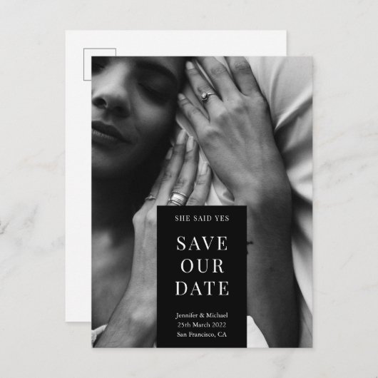 Ze zei ja Aangepaste foto onze datum opslaan Aankondigingskaart (Voorkant / Achterkant)