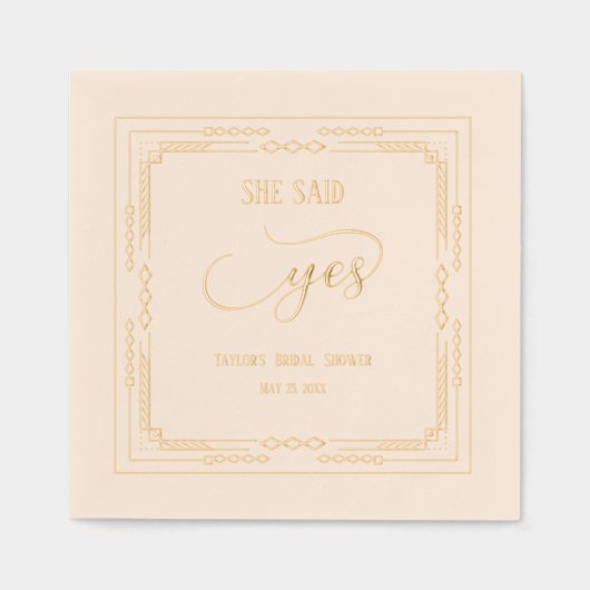 Ze zei ja, Art Deco Vrijgezellenfeest Folie Servetten (Voorkant)