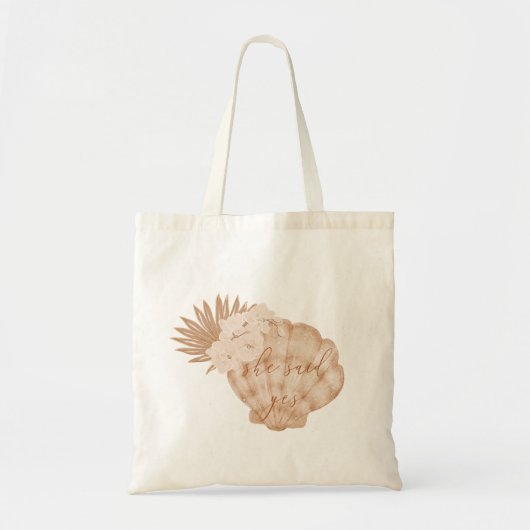 Ze zei ja Boho Beach Seashell Bruidscadeau Tote Bag (Voorkant)