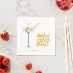 Ze zei ja gouden champagne verlovingsfeest servet
