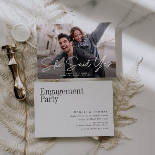 Ze zei ja modern script foto verloving kaart