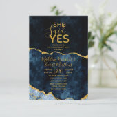 Ze zei ja Navy Blue verlovingsfeestuitnodiging Kaart (Staand voorkant)