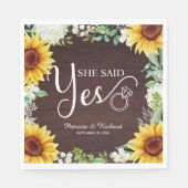 Ze zei Ja Rustige Zonnebloemen Verlovingsfeestje Servet (Voorkant)