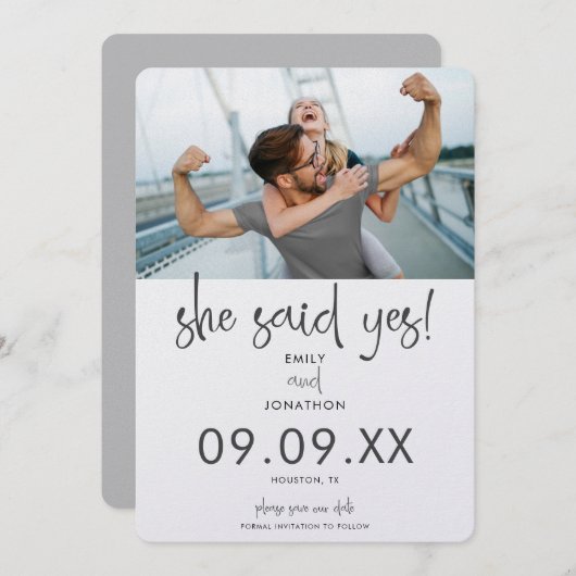 Ze zei ja tegen het moderne script save the date (Voorkant / Achterkant)