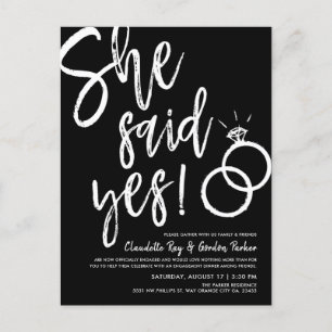 Ze zei ja!   Verloving diner   Zwart Uitnodiging Briefkaart