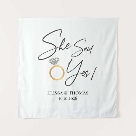 Ze zei Ja! Verloving Huwelijk Achtergrond banner Wandkleed (Voorkant)