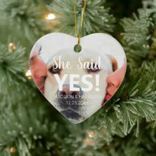 Ze zei ja Verloving kerst met aangepaste foto's Keramisch Ornament