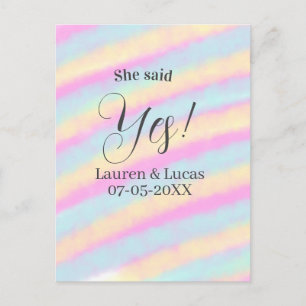 Ze zei ja verlovingsfeest roze blauw geel ste briefkaart