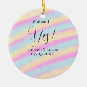 Ze zei ja verlovingsfeest roze blauw geel ste keramisch ornament
