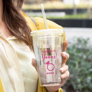 Ze zei ja verlovingsfeest roze kleur acryl drinkbeker