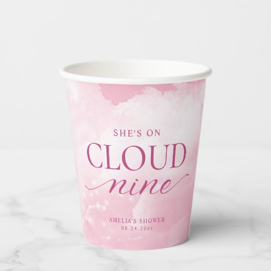 Ze zit op Cloud Nine Pink Vrijgezellenfeest Papieren Bekers (Achterkant)