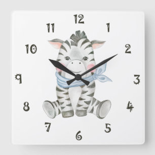 Zeb de Zebra wandklok Vierkante Klok