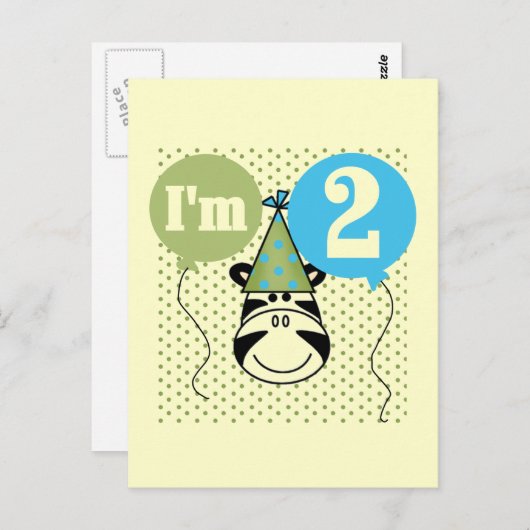 Zebra 2e Verjaardag T-shirts en geschenken Briefkaart (Voorkant / Achterkant)