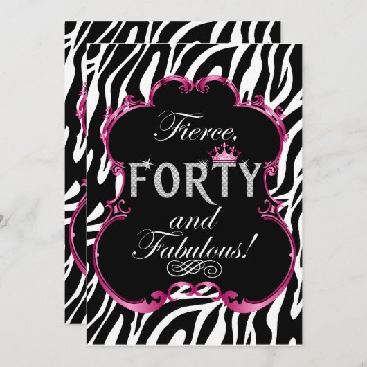 Zebra 40 et Fabulous Bling Anniversday Invitation (Devant / Derrière)