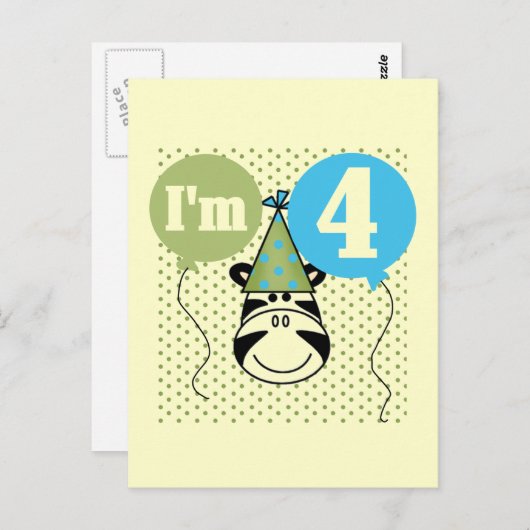 Zebra 4e verjaardag T-shirts en geschenken Briefkaart (Voorkant / Achterkant)