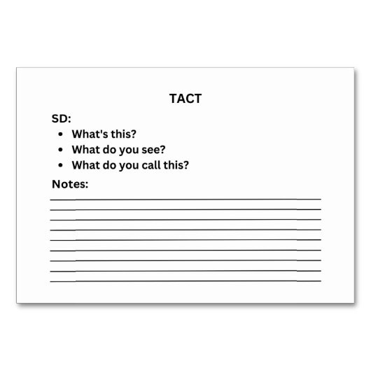 Zebra ABA Tact Labellisation Flashcard | Carte pho (Dos)