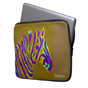 Zebra Abstracte Kunst Paarse Goud Gepersonaliseerd Laptop Sleeve